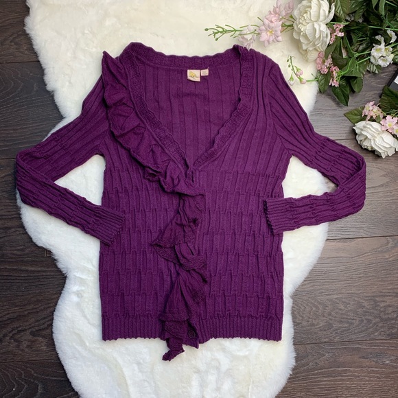 Anthropologie Sweaters - Anthropologie Little Yellow Button Ruffle Sweater